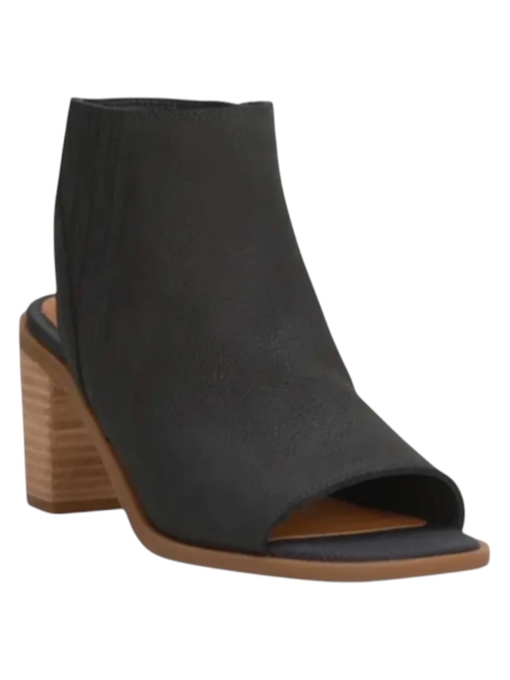 Lucky Brand Black Leather Peep Toe Block Heel Sandals Size 7.5 NWOB